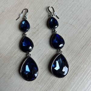 3 tier brilliant blue stone earrings